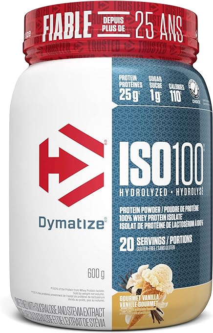 Dymatize ISO100 Hydrolyzed Protein Powder, Gourmet Vanilla, High Protein Powder, 100% Whey Isolate Protein, 25g of Protein, Gluten Free, 20 Servings