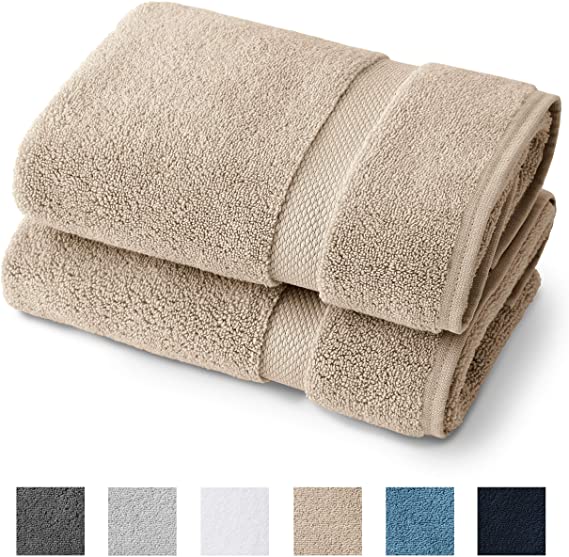 Supima Cotton Bath Towel Set by Laguna Beach Textile Co - 2 Bath Towels - Hotel Quality, Plush, 730 GSM - Large, 57" x 30" - Sand