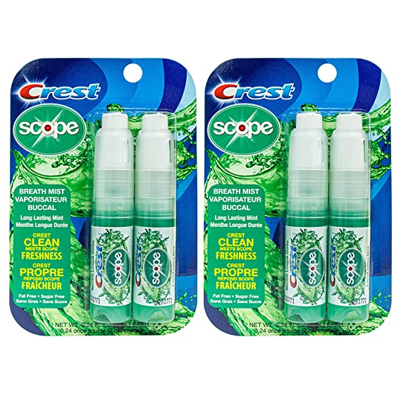 Crest Scope | Two 2-Pack Mint Breath Mist Sprays (4 Total Sprays) - 0.24 ounce (7mL)