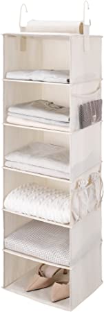 StorageWorks 6-Shelf Hanging Closet Organizer, Hanging Shelves for Closet, Fabric, Mixing of Beige, White & Ivory, 12”W x 12”D x 42”H