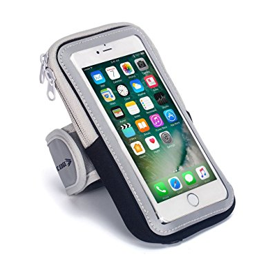 SPORTS ARMBAND - BEST RUNNING CELL PHONE CASE holder Arm Band Strap With Zipper Pouch/ Mobile Exercise Workout For Apple iPhone 6 6S Gold Plus iPod Touch Android Samsung Galaxy S5 S6 S7 Note 4 5 LG HTC (Regular Size, Grey)