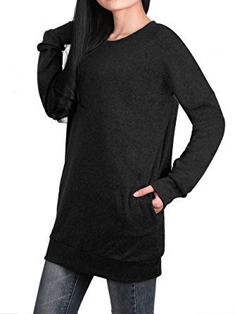 Anna Smith Women's Round Neck Long Sleeve Daily Jersey Sweatshirt Jumper T Shirt With Pockets