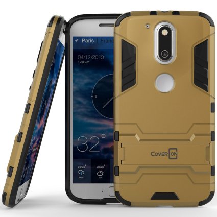 Moto G4 Case, Moto G4 Plus Case, CoverON® [Shadow Armor Series] Hard Slim Hybrid Kickstand Phone Cover Case for Motorola Moto G4 Plus / Moto G4 - Gold