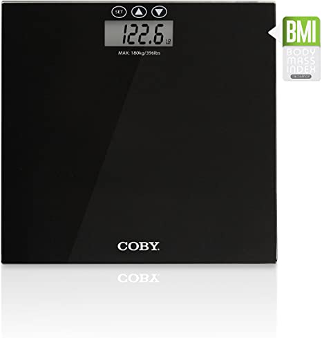 Coby Digital BMI Calculator Weight Bathroom Scale with Step-On Technology, 400 pounds, Body Mass Index, Lifetime Warranty (Black)