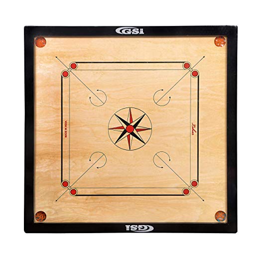 GSI Superior Matte Finish Full Size Carrom Board with Coins Striker and Boric Powder, Beige (Large 32 inch)