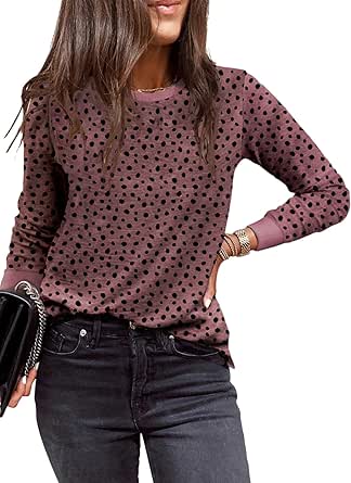 EVALESS Womens Casual Polka Dots Tops Crewneck Long Sleeve Shirts Fall 2024 Lightweight Loose Sweatshirts