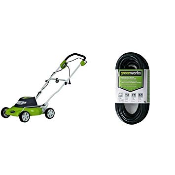 Greenworks 18-Inch 12 Amp Corded Lawn Mower 25012 with 50-Foot Indoor & Outdoor Extension Cord ECOA010