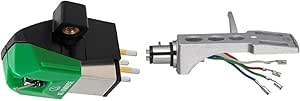 Audio-Technica AT-VM95E Dual Moving Magnet Turntable Cartridge Green & at-HS1 Universal Headshell for LP120-USB, LP240-USB, and LP1240-USB Direct-Drive Turntables White