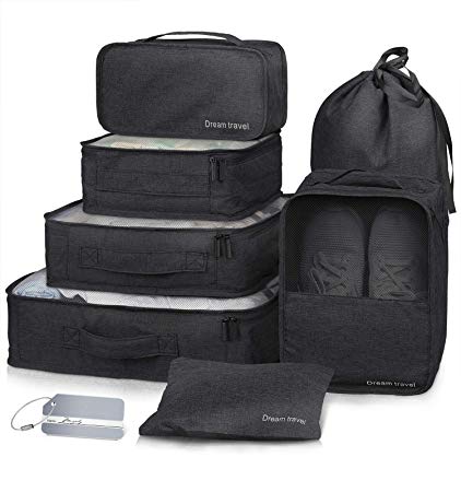 Packing Cubes 7 Pcs Travel Luggage Packing Organizers Set with Laundry Bag (Black)