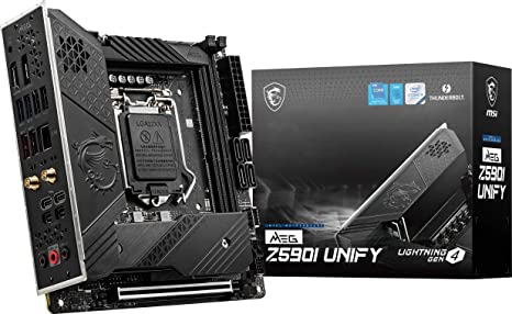 MSI MEG Z590I Unify Gaming Motherboard (Mini-ITX, Intel 11th/10th Gen, LGA 1200, M.2, USB 3.2 Gen 2, DDR4, PCIe 4, Wi-Fi 6, Gigabit LAN, Thunderbolt, Mystic Light RGB)