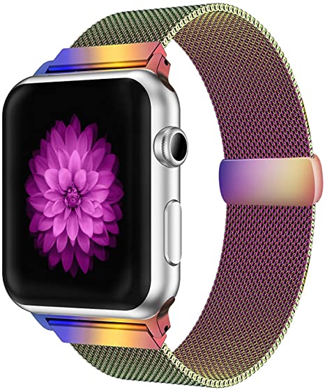 Youther Stainless Steel Band Compatible with for Apple Watch 38mm 40mm 42mm 44mm, Adjustable Metal Mesh Replacement Strap Compatible with for iWatch Series 5/4/3/2/1 Women&Men
