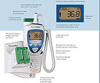Welch Allyn 01692-200 Suretemp Plus 692 Electronic Thermometer with Wall Mount and 4 Foot Oral Probe