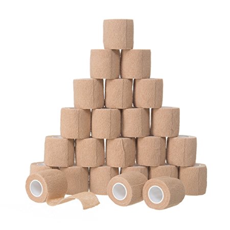 24 Pack - 2" x 5 Yards, Self-Adhesive Bandage Rolls, Strong Elastic Self Adherent Cohesive Tape, First Aid Wrap Bandages, for Wrist and Ankle Sprains & Swelling, FDA Approved, By California Basics