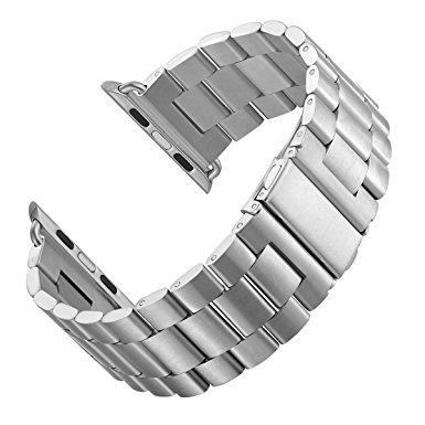 LNKOO Stainless Steel Metal Clasp Watchbands Replacement Wrist Strap Classic Buckle Polishing Watch Bands for Apple Watch iWatch 38/42mm-Silver/42mm