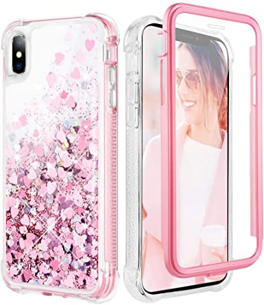 Caka Glitter Case for iPhone Xs Max Case Bling Shiny Sparkle Shockproof Protective Full Body Heavy Duty TPU Bumper Liquid Flowing Love Glitter Women Girl Case for iPhone Xs Max (6.5 inch)(Rose Gold)