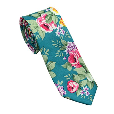 Men's Printed Floral Cotton Necktie - Casual Fashion Flower Slim Neck Ties