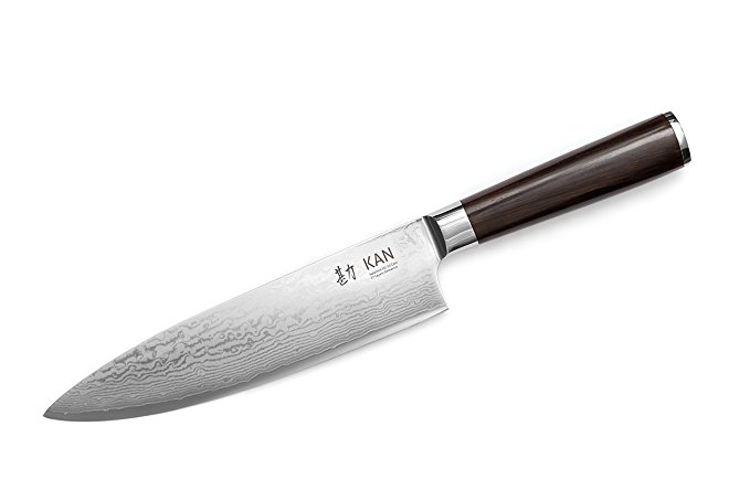 KAN Core Chef Knife 8-inch VG-10 67 layers Damascus Ambidextrous (Non-Hammered VG-10 Blade, Ebony Handle)