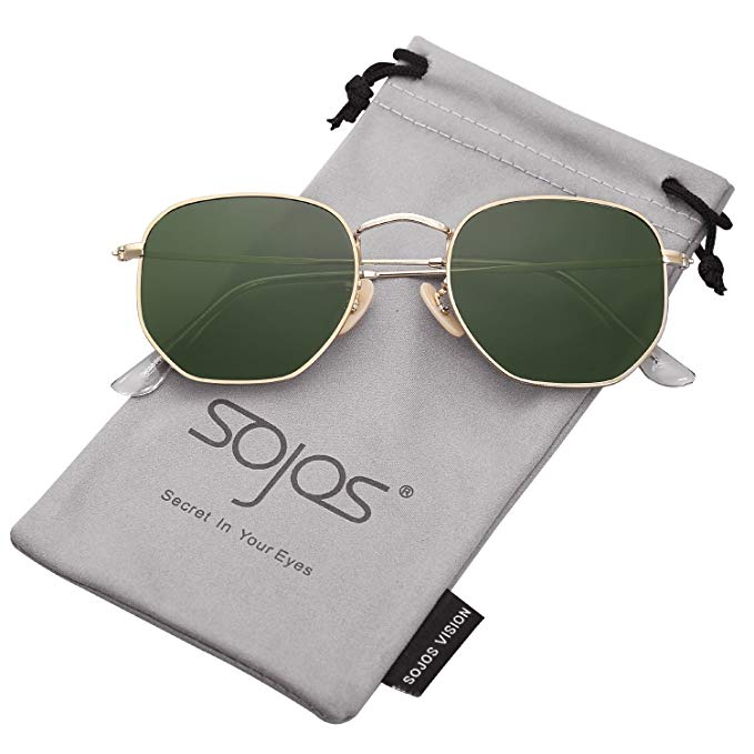 SOJOS Small Square Polarized Sunglasses for Men and Women Polygon Mirrored Lens SJ1072 SJ1077