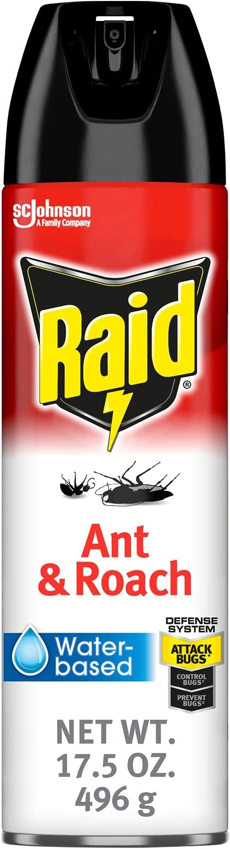 Raid Ant & Roach Aerosol Bug Spray, Water-Based Formula Insecticide with No Greasy Residue, Kills On Contact, 17.5 oz