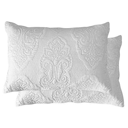 Brandream White Paisley Quilted Pillow Shams King Size Pillow Cases Set of 2 100% Cotton Soft Decorative Pillow Covers
