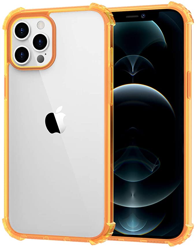 MoKo Compatible with New iPhone 12 Pro Max Case 6.7 inch 2020, Anti-Yellow Shockproof Reinforced Corners TPU Bumper & Anti-Scratch Transparent Hard Panel Protective Cover, Crystal Clear&Orange