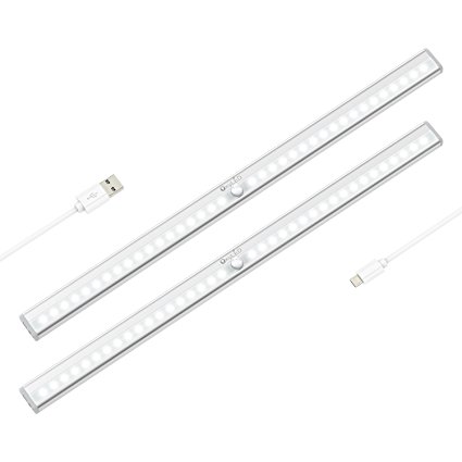 OxyLED Motion Sensor Lights Under Cabinet Lighting Closet Light, USB Rechargeable, Stick-on Anywhere Wireless Wardrobe Light Bar, 36 LEDs Night Light for Kitchen, Stairs, Closet Lightening, 2-pack