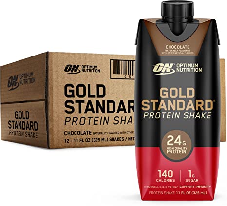 Optimum Nutrition Gold Standard Protein Shake, 24g Protein, Ready to Drink Protein Shake, Gluten Free, Vitamin C for Immune Support, Chocolate, 11 Fl Oz, 12 Count