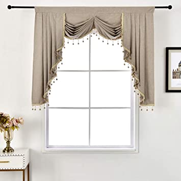 NAPEARL Fancy Waterfall Valance with Beads Rod Pocket Window Decoration (Beige, 1 Valance 61“Wx49”L)