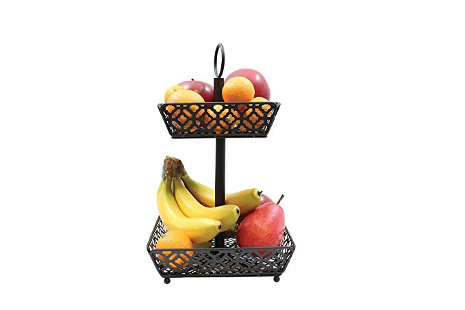 Tablecraft Farmhouse Collection Two-Tiered Fruit Basket, Metallic