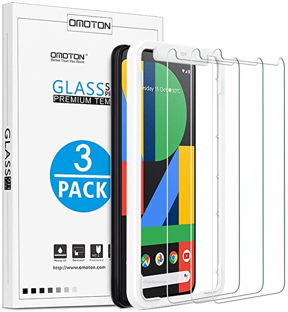 OMOTON [3 Pack] Screen Protector for Google Pixel 4XL/ 4 XL Tempered Glass/Easy Installation with Alignment Frame/Only Cover Display Area