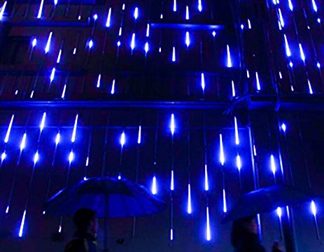 Alkbo Blue Color Meteor Shower Rain Lights Waterproof String for Wedding Party Christmas Xmas Decoration Tree Party Garden Xmas String Light Outdoor 8 Tube