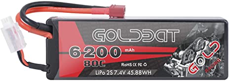 GOLDBAT RC battery 5200 mAh 7.4 V 2S 80C LiPo battery with Deans plug for RC car boat truck helicopter airplane (two packs)