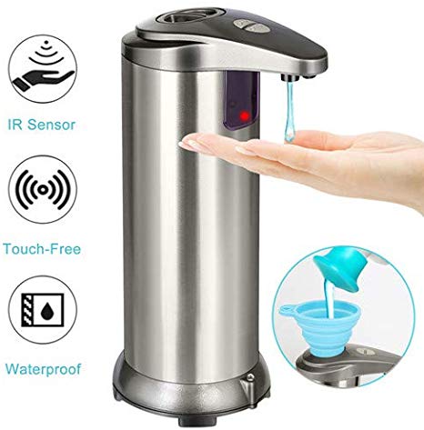 Automatic Soap Dispenser, Stainless Steel Touchless Auto Hand Soap Dispenser with Waterproof Base, Newest Infrared Motion Sensor Adjustable Switches, Suitable for Bathroom Kitchen【 Upgraded Version】