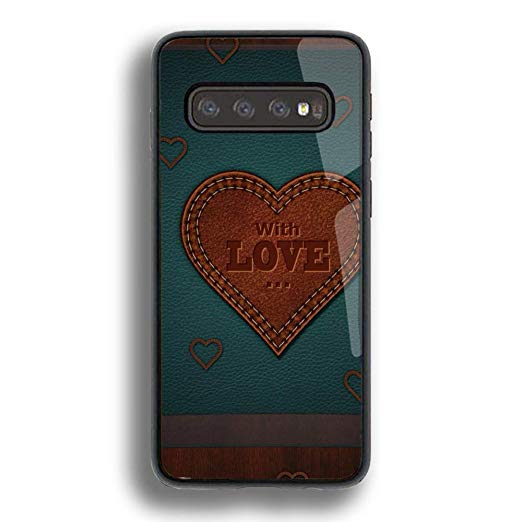 Galaxy S10 Plus Case,Slim Tempered Glass Back Cover Silicone Bumper Frame Shockproof Anti-Scratch Cover Case for Samsung Galaxy S10 Plus-Loveheart025 Galaxy S10