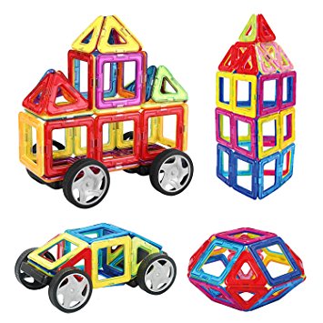 INTEY Toddler Toys Magnetic Building Blocks 32 Pcs Standard Set with Wheel Educational DIY Toys