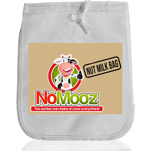 NoMooz Nut Milk Bag - Large 12" x 10" Reusable Fine Nylon Mesh All Purpose Strainer - Cheesecloth Food Grade - Cold Brew Coffee Filter - Free Recipe Ebook
