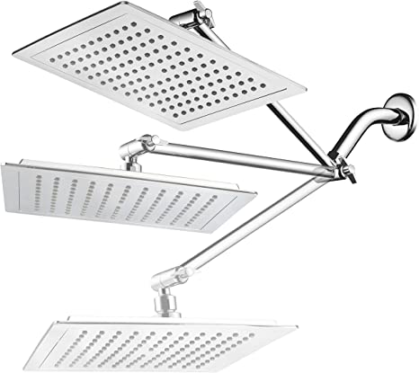 AquaSpa Giant 9-inch Diagonal Square Rain Shower Head Plus 11-inch Solid Brass Angle Adjustable Extension Arm. 121 Jets with Rub-Clean Nozzles. Front and Back All-Chrome Finish. Sleek Square Design