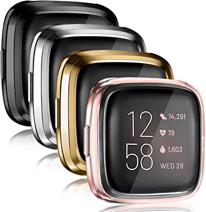 4 Pack Vancle Case Compatible with Fitbit Versa 2, Soft TPU All-Around Cover Anti-Scratch Screen Protector Bumper for for Versa 2 Smartwatch Only