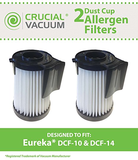 2 Style DCF-10, DCF-14 Filter for Eureka Optima series vacuums; Compare to Eureka Part Nos. 62731, 62396; Designed & Engineered by Think Crucial