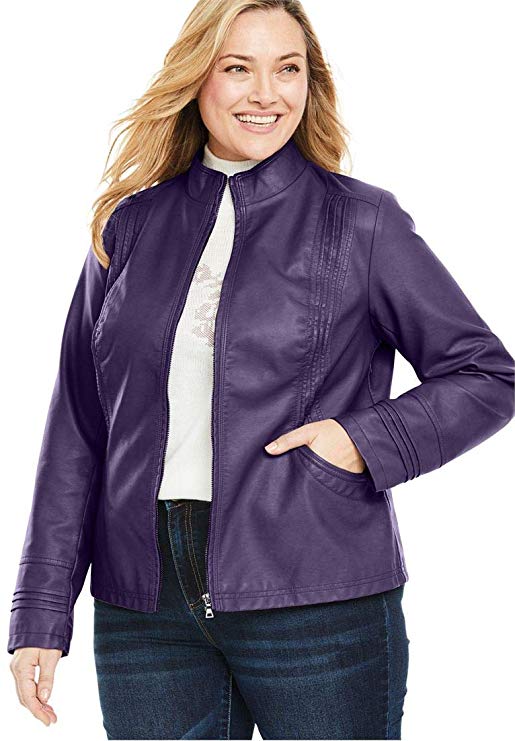 Woman Within Plus Size Faux Leather Pleat Jacket