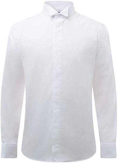 Dobell Mens White Tuxedo Dress Shirt Regular Fit Wing Collar Double Cuff Plain Fly Front