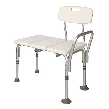 Transfer Bench Adjustable Height, Lightweight Transfer Bench with Back Non-slip Seat, White By Healthline Trading