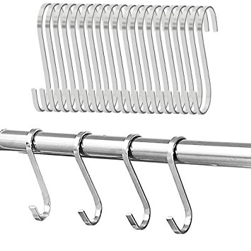 20 PCS Larger 4-inches Kitchen Tools Flat S Shaped Hooks Brushed Stainless Steel Metal Kitchen Pot Pan Hanger Storage Hanging Rack