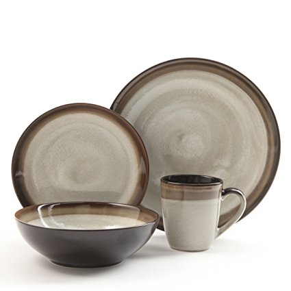 Gibson Couture Bands 16-Piece Dinnerware Set, Brown and Cream