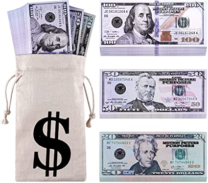 TAOPE Prop Money, 140 PCS Fake Money That Looks Real, Play Money in Canvas Money Bag Pouch, Movie Prop Money 100 Dollar Bills Realistic Actual Size
