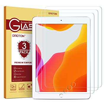 OMOTON [3 Pack] Screen Protectors for Apple iPad 10.2 (7th Generation, 2019 Released), Tempered Glass with [High Definition][9H Hardness] [Scratch-Resistant] [Bubble-Free Installation]