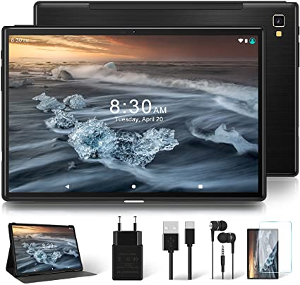 Tablet 10 Pulgadas, 5G Wi-Fi, 4G LTE Dual SIM, Android 10.0 YESTEL T5 Tablet PC, Procesador Octa-Core 1.6 GHz, FHD Display 19201200, Face ID, 3 GB de RAM, 64 GB Ampliables Hasta 128 GB, Color Negro