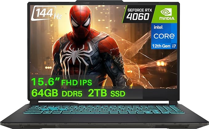 MSI Cyborg 15 Gaming Laptop 2023 Newest, 15.6" 144Hz FHD Display, Intel Core i7-12650H(10-cores), NVIDIA GeForce RTX 4060 Graphics, 64GB DDR5 RAM, 2TB SSD, WiFi 6, Backlit Keyboard, HDMI, Win 11 Home