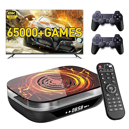 Kinhank Super Console X4 PLUS Retro Game Console Built-in 65000 Console Games,S905X4 Video Game Console,Emulator Console with 3 Systems,8K UHD Output,2.4G 5G WIFI,BT 4.0,USB 3.0,2 Wireless Controllers