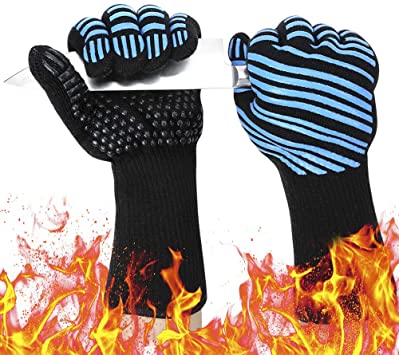 932℉ Extreme Heat Resistant BBQ Gloves, Food Grade Kitchen Oven Mitts - Flexible Oven Gloves with Cut Resistant, Silicone Non-Slip Cooking Hot Glove for Grilling, Cutting, Baking, Welding (1 Pair)